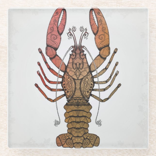 Dessous-de-verre En Verre Homard de style de Zentangle (Devant)