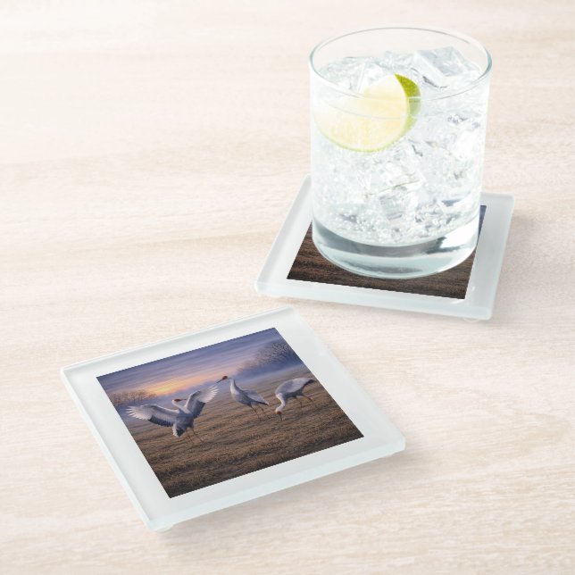 Dessous-de-verre En Verre Hooded Cranes in Winter -  (Incliné)