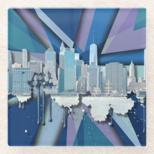 Dessous-de-verre En Verre Horizon 3D bleu de New York City