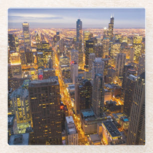 Dessous-de-verre En Verre Horizon du centre de Chicago au crépuscule