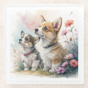 Dessous-de-verre En Verre Horloge murale - Peinture aquarelle IA de chiots m