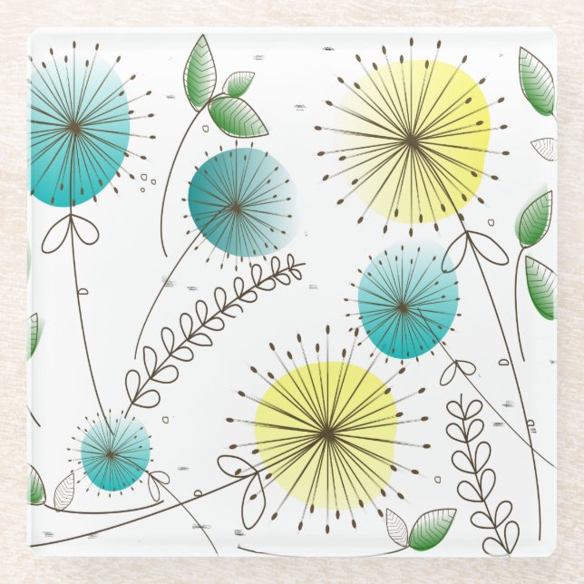 Dessous-de-verre En Verre Horloges Dandelion modernes du milieu du siècle Bl (Devant)