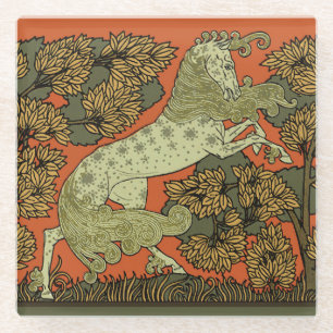 Dessous-de-verre En Verre Horse Arts médiévaux Artisanat Art Nouveau