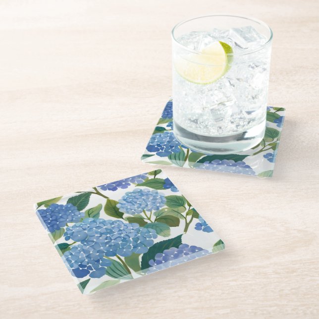 Dessous-de-verre En Verre Hortensias bleus | Buisson floral magnifique (Incliné)