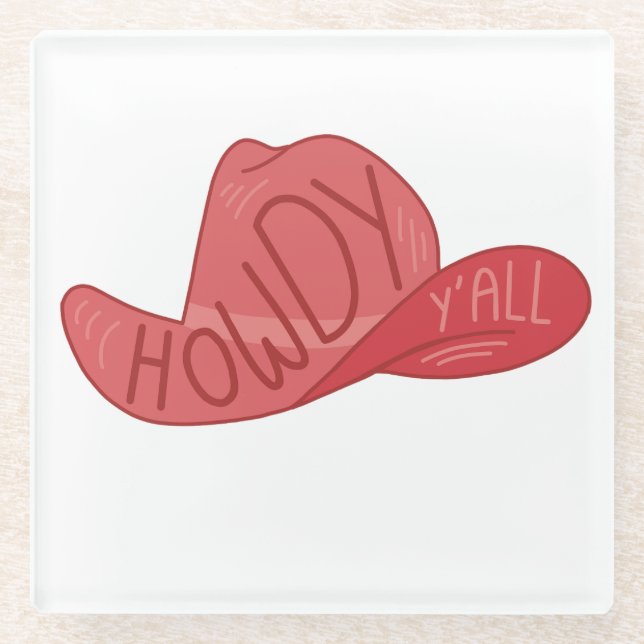 Dessous-de-verre En Verre Howdy Y'all Cowboy/Cowgirl Casquette Art rose (Devant)
