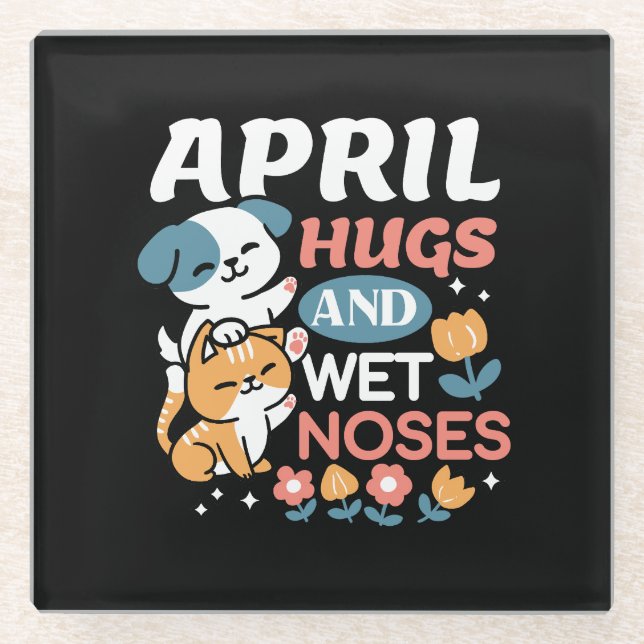 Dessous-de-verre En Verre Hugs, Nez Humide et Vibes de Printemps - Animaux d (Devant)