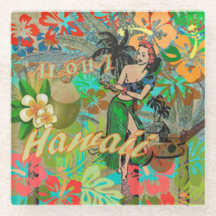 Dessous-de-verre En Verre Hula Vintage Floral Graphisme Floral Hawaii