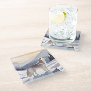 Dessous-de-verre En Verre Husky d'Alaska Aquarelle Dog Mountain
