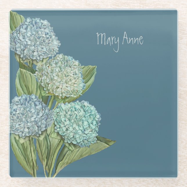 Dessous-de-verre En Verre Hydrangea Bleu (Devant)