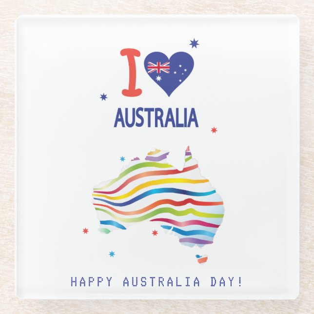 Dessous-de-verre En Verre "I LOVE AUSTRALIA" Australia Day 26 janvier (Devant)
