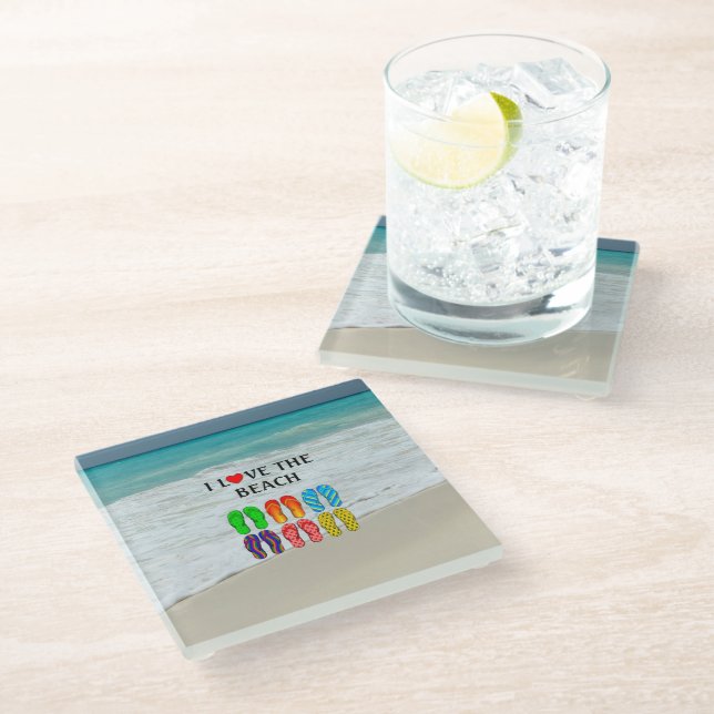 Dessous-de-verre En Verre I Love the Beach,  (Incliné)