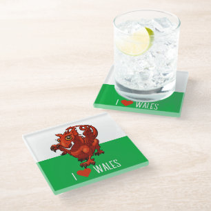 Dessous-de-verre En Verre I Love Wales Drapeau Little Welsh Red Dragon Carto