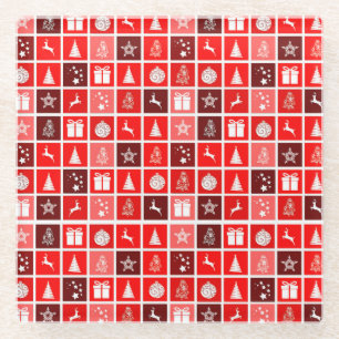 Dessous-de-verre En Verre Icône de Noël Carrés Rouges Art de Fête Classique