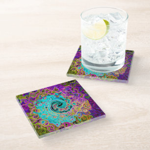 Dessous-de-verre En Verre Icy Aqua Blue Groovy Abstract Retro Liquid Swirl