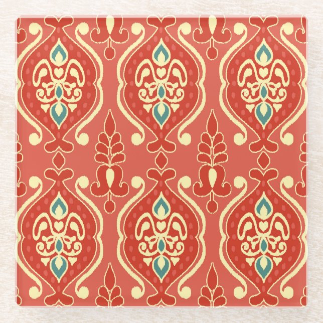 Dessous-de-verre En Verre Ikat artisanal : Tissu Boho Ethnique (Devant)