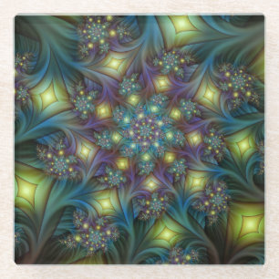 Dessous-de-verre En Verre Illuminé Abstrait brillant Turquoise violet Fracta