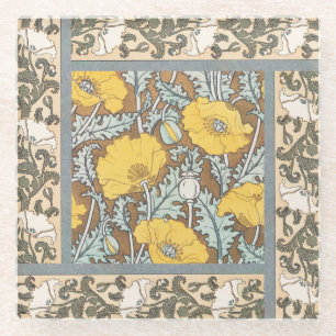 Dessous-de-verre En Verre Illustration Art Nouveau Poppy Fleur Jaune
