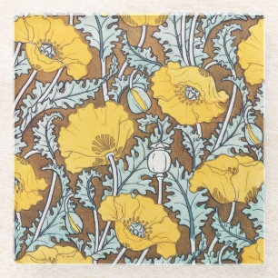 Dessous-de-verre En Verre Illustration Art Nouveau Poppy Fleur Jaune