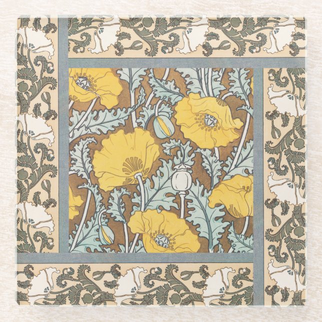 Dessous-de-verre En Verre illustration d'art pavot fleur jaune (Devant)