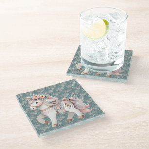 Dessous-de-verre En Verre Illustration de cheval de fantaisie au pastel flor