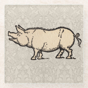 Dessous-de-verre En Verre Illustration de cochon antique mignon vintage