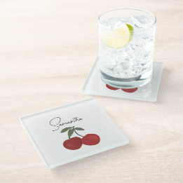 Dessous-de-verre En Verre Illustration de deux cerises rouges | Art de fruit