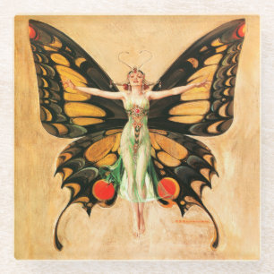 Dessous-de-verre En Verre Illustration de femme de Leyendecker papillon Flap