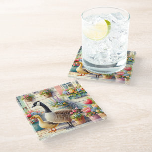 Dessous-de-verre En Verre Illustration de geese de jardin de campagne de pri