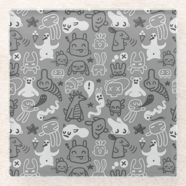 Dessous-de-verre En Verre illustration de motif de griffonnages (Devant)