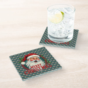 Dessous-de-verre En Verre Illustration de style vintage de Santa pour un joy
