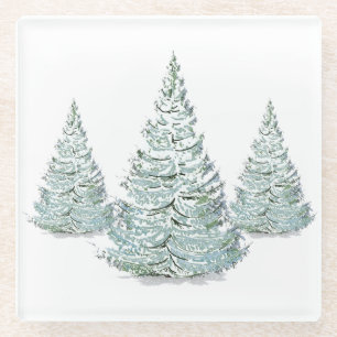 Dessous-de-verre En Verre Illustration des épinettes couvertes de neige