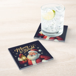 Dessous-de-verre En Verre Illustration du Père Noël joyeux et lumineux tenan