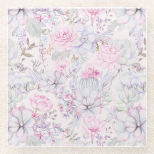 Dessous-de-verre En Verre Illustration rose florale Succulent Motif d'été