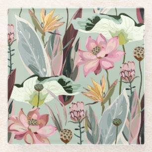 Dessous-de-verre En Verre Illustration Vintage florale des grandes fleurs