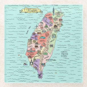 Dessous-de-verre En Verre Image colorée Taiwan carte Dessous de verre en ver