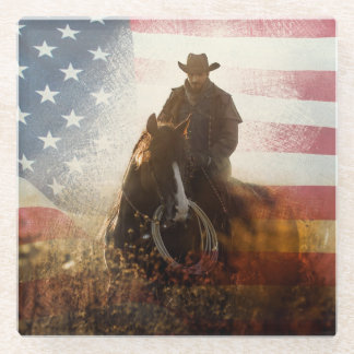 Dessous-de-verre En Verre Image de cowboy du Jour de l'Indépendance.