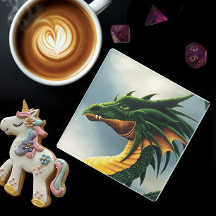Dessous-de-verre En Verre Imaginaire Dragon Vert