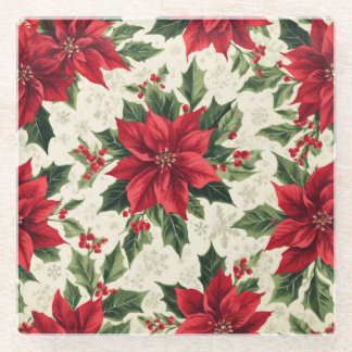 Dessous-de-verre En Verre Impression classique de Noël rouge poinsettia vert
