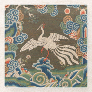 Dessous-de-verre En Verre Impression de broderie en soie blanche antique chi