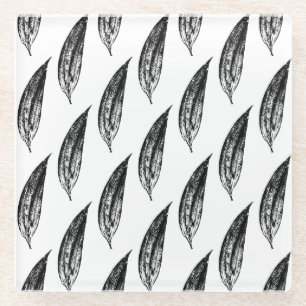 Dessous-de-verre En Verre Impression de feuille de lys blanc noir et blanc