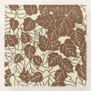 Dessous-de-verre En Verre Impression de feuille japonaise, taupe beige