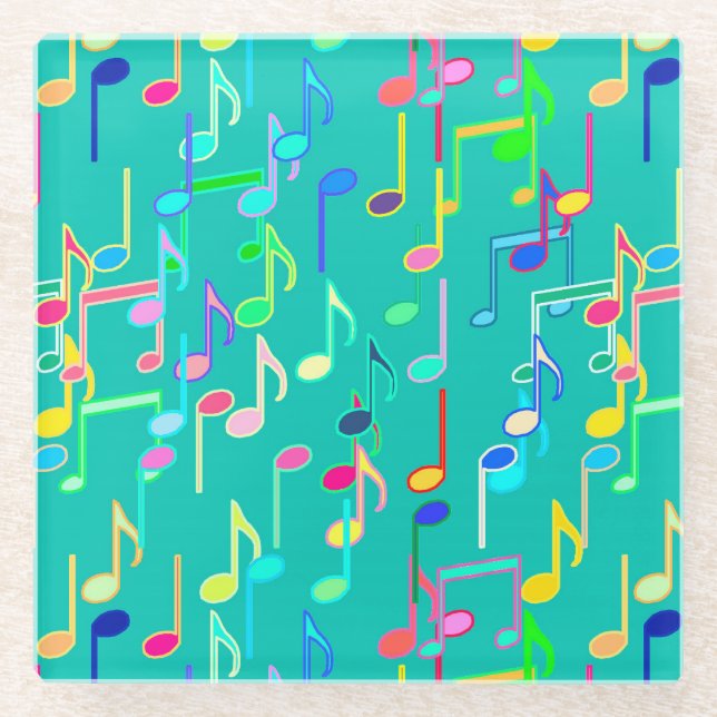 Dessous-de-verre En Verre Impression de notes de musique - turquoise, multic (Devant)