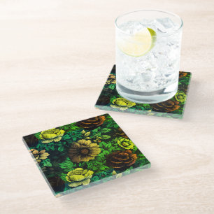 Dessous-de-verre En Verre Imprimé floral vintage aux couleurs uniques