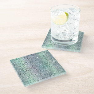 Dessous-de-verre En Verre Imprimé serpent scintillant violet menthe
