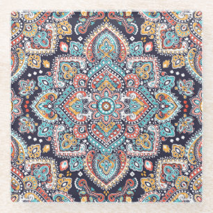 Dessous-de-verre En Verre Indian Paisley : Motif ethnique mandala
