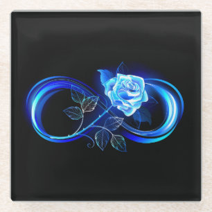Dessous-de-verre En Verre Infini lumineux avec rose bleue