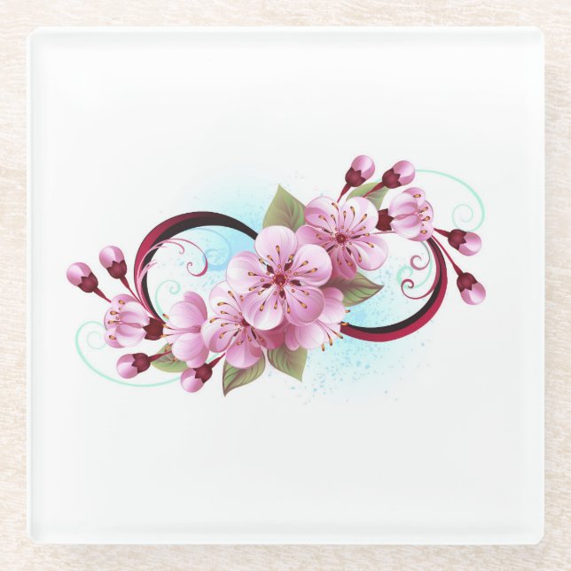 Dessous-de-verre En Verre Infinité avec les fleurs Sakura (Devant)
