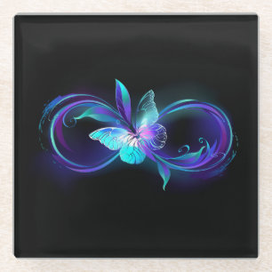 Dessous-de-verre En Verre Infinité brillante avec papillon magique