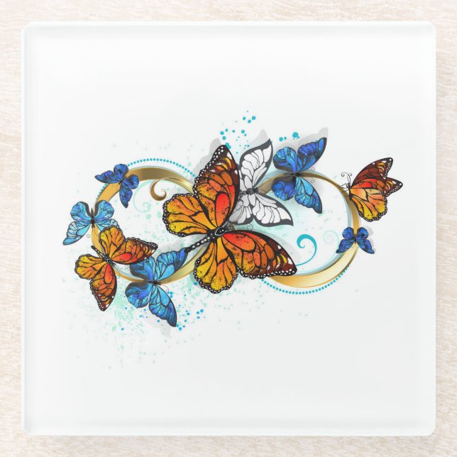 Dessous-de-verre En Verre Infinité de papillons monarques (Devant)