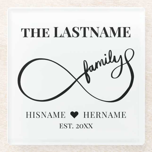 Dessous-de-verre En Verre Infinity Personalized Family Name and Est. Date (Devant)